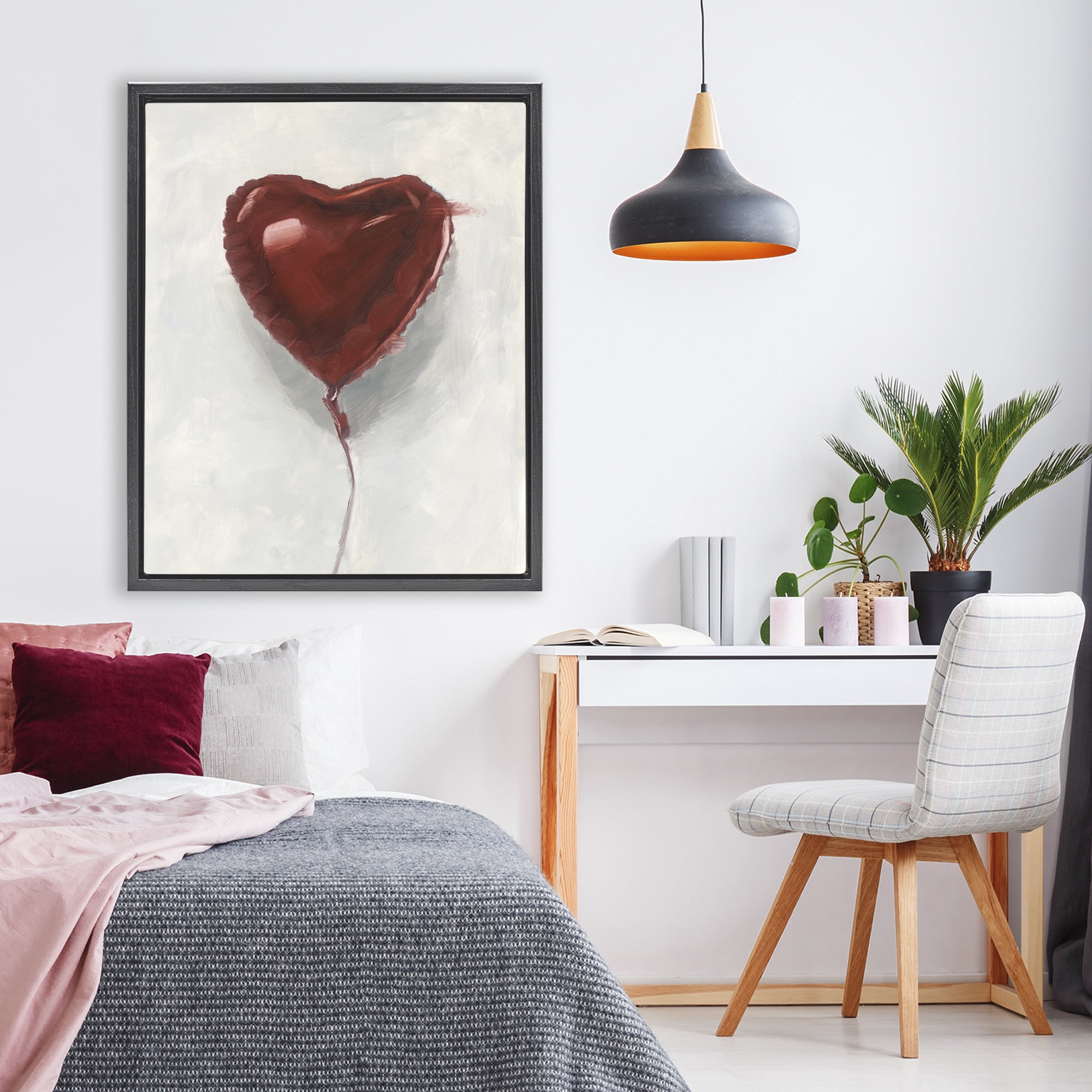 Stupell Industries Heart Shaped Balloon Black Framed Floater Canvas Wall Art, design by Ethan Harper