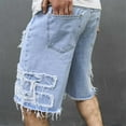 thumbnail image 4 of Mens Casual Wash Distressed Jean Shorts Elastic Slim Ripped Denim Shorts Straight Summer Trendy Mid-length Pants with Pockets, 4 of 6