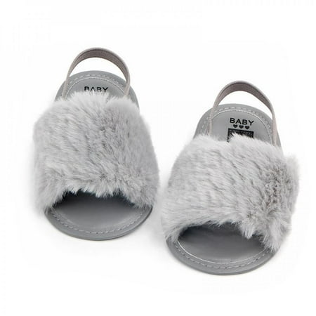 

Final Clear Out!! Kids Girl Fluffy Fur Soft Sole Crib Sandals Shoes Toddler Princess Non-slip Crib Shoes