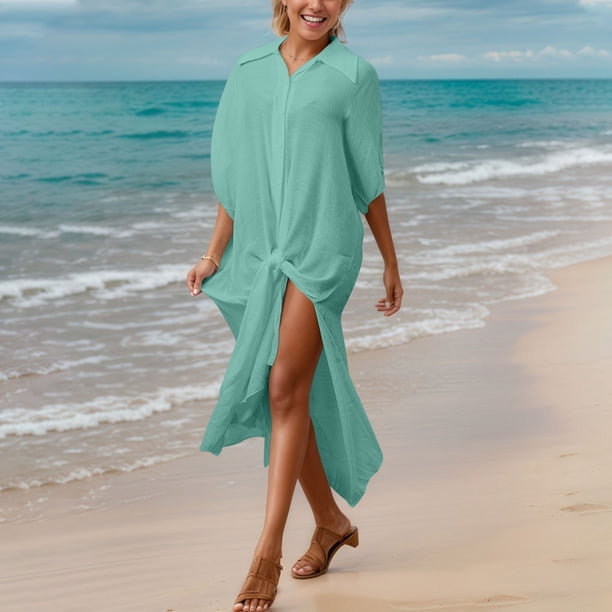 Trajes de baño para mujer, Trajes de baño para mujer, Traje de baño para mujer, Cárdigan bikini con solapa sólida, Vestido de playa para mujer