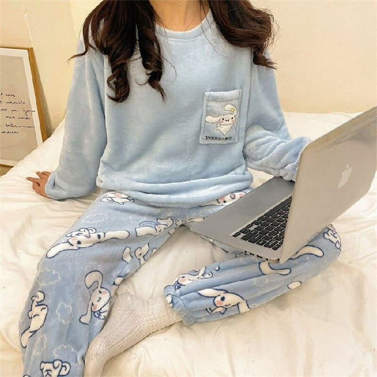 New Kuromi Mymelody Cinnamoroll Pochacco Cartoon Cute Sanrios Winter  Thickened Warm Fleece Pajamas Women's Pajama Suit Gift