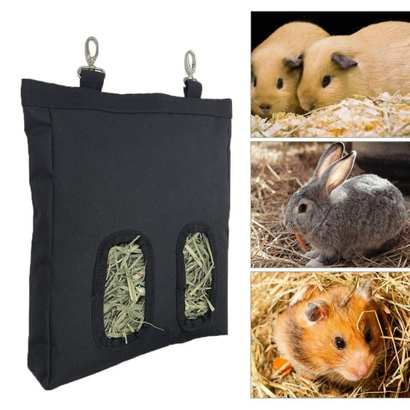 QLOUNI Guinea pig hay feeder Sack Rabbit Hay Feeder Bag with 2 Holes 600D Oxford Guinea pig cloth clothes pin bag,black&blue