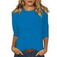 thumbnail image 2 of DENGDENG Womens Tops 3/4 Length Sleeve Crew Neck Boat Neck Elbow Sleeve Basic Tees Clearance Casual Summer Shirts Cute Three Quarter Length Tunics Business Petite Clothes Blue 3XL, 2 of 9