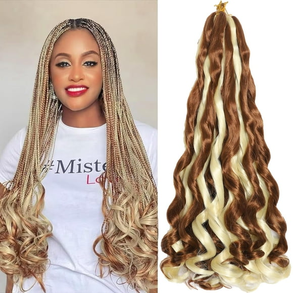 French Curl Braiding Hair 24 Inch 9Packs Loose Wavy Braiding Hair Extensions 75g/pack French Curl Braids Bouncy Synthetic French Curl Braiding Hair for Black Women 30/613# 24Inch