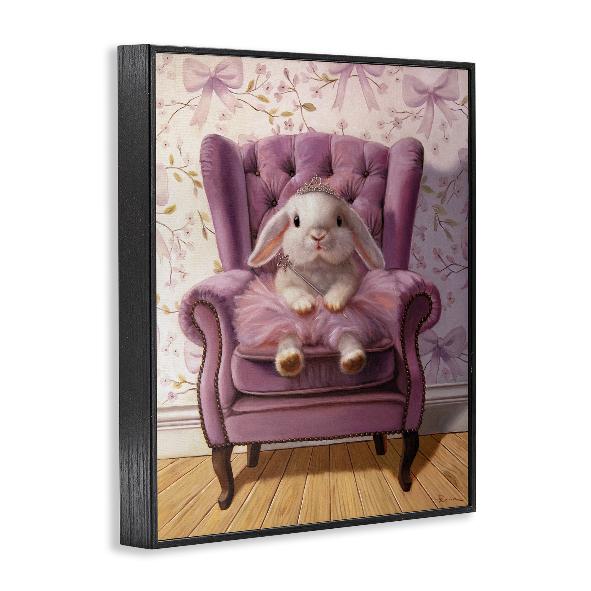 Pink Princess Tutu Bunny Black Framed Giclee Art, design by Lucia Heffernan