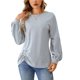 thumbnail image 1 of Camiseta De Mujer Con Cuello Redondo Manga Larga Gris Claro Dobladillo Transpirable De Moda Sudadera Femenina Con Volantes Gris Claro M, 1 of 7