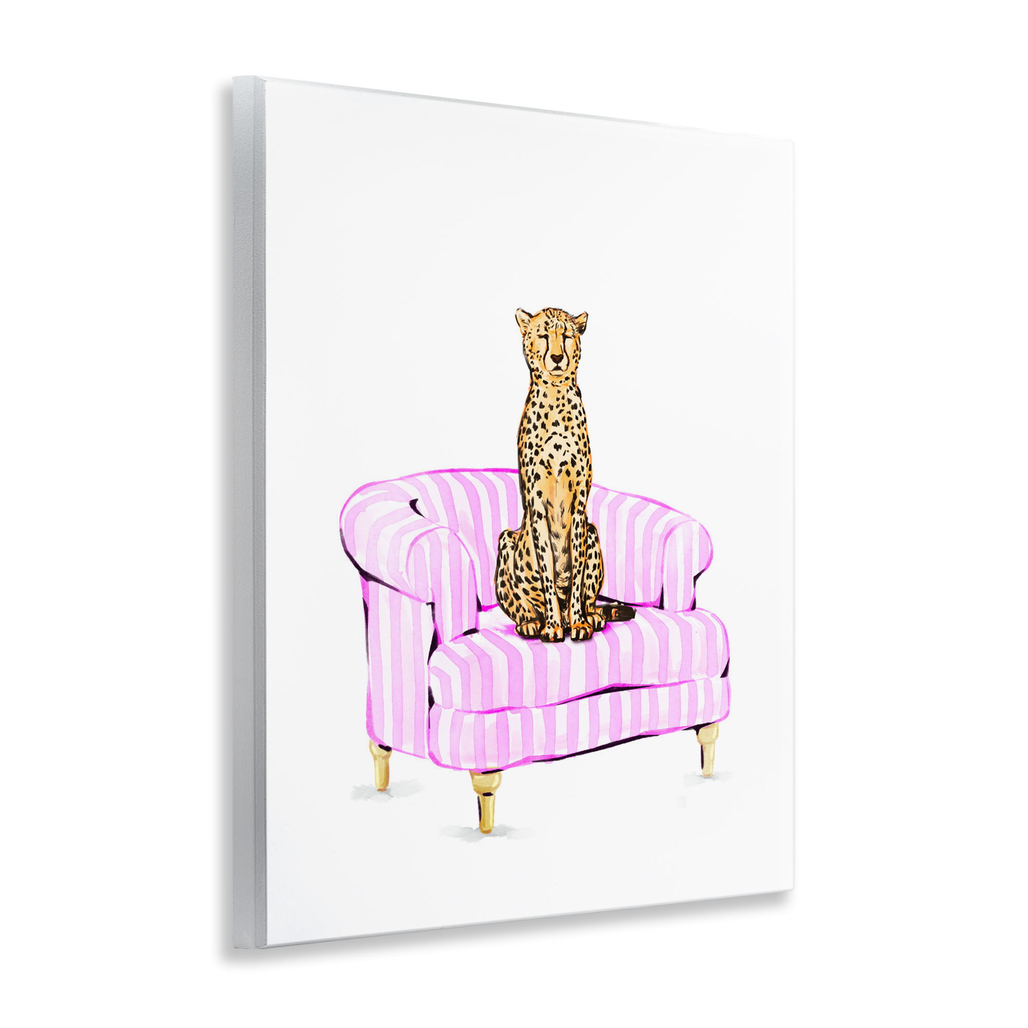 Cheetah on Pink Stripe Chair Wall Plaque Art, design by Ziwei Li