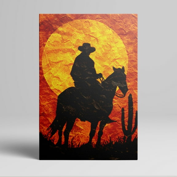 1pc Western - themed Cowboy on Horse Silhouette against a Sunset Canvas Wall Art framed Decor room hanging Wall Picture Decor for Home Gifts, living room, bathroom, bedroom, kitchen wall art
