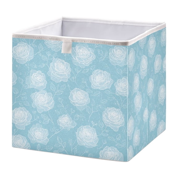 Foldable Fabric Storage Bin Home Cubes Clothing Organizer Bins Large Collapsible Box Basket for Home Organizer Elegant White Roses
