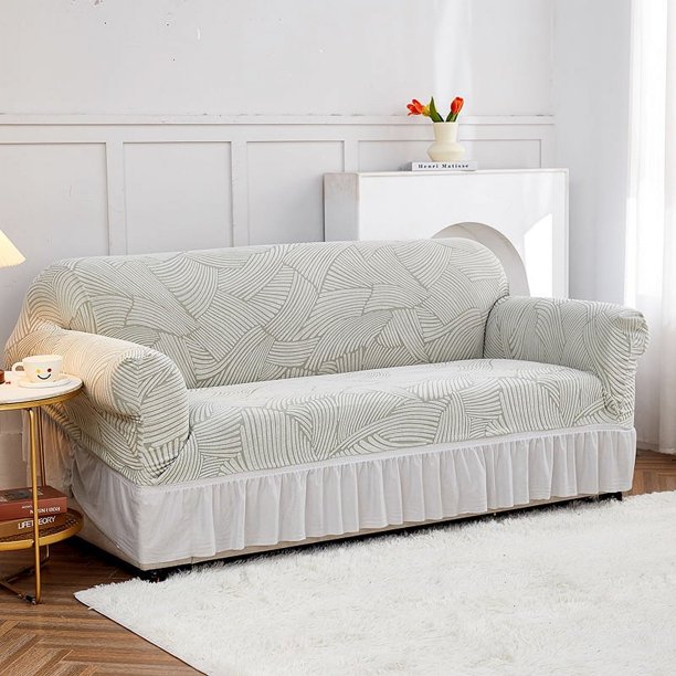 Nvzi Sofa Cover for sofas Stretch Couch Covers for Living Room Easy Fit Washable Furniture Sofa Protector with Skirt,1 Piece (Light Grey A,3 Seat)
