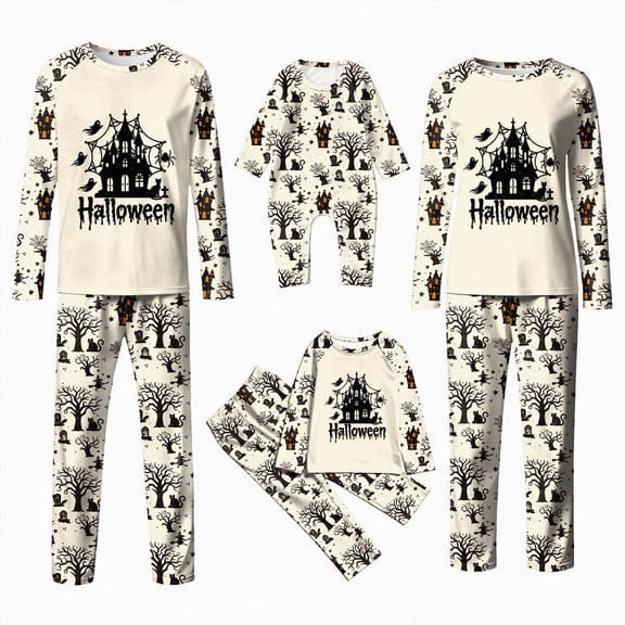 TOWED22 Family Pajamas Matching Sets Halloween Print Sleepwear for Adults and Kids Holiday PJS Set,L