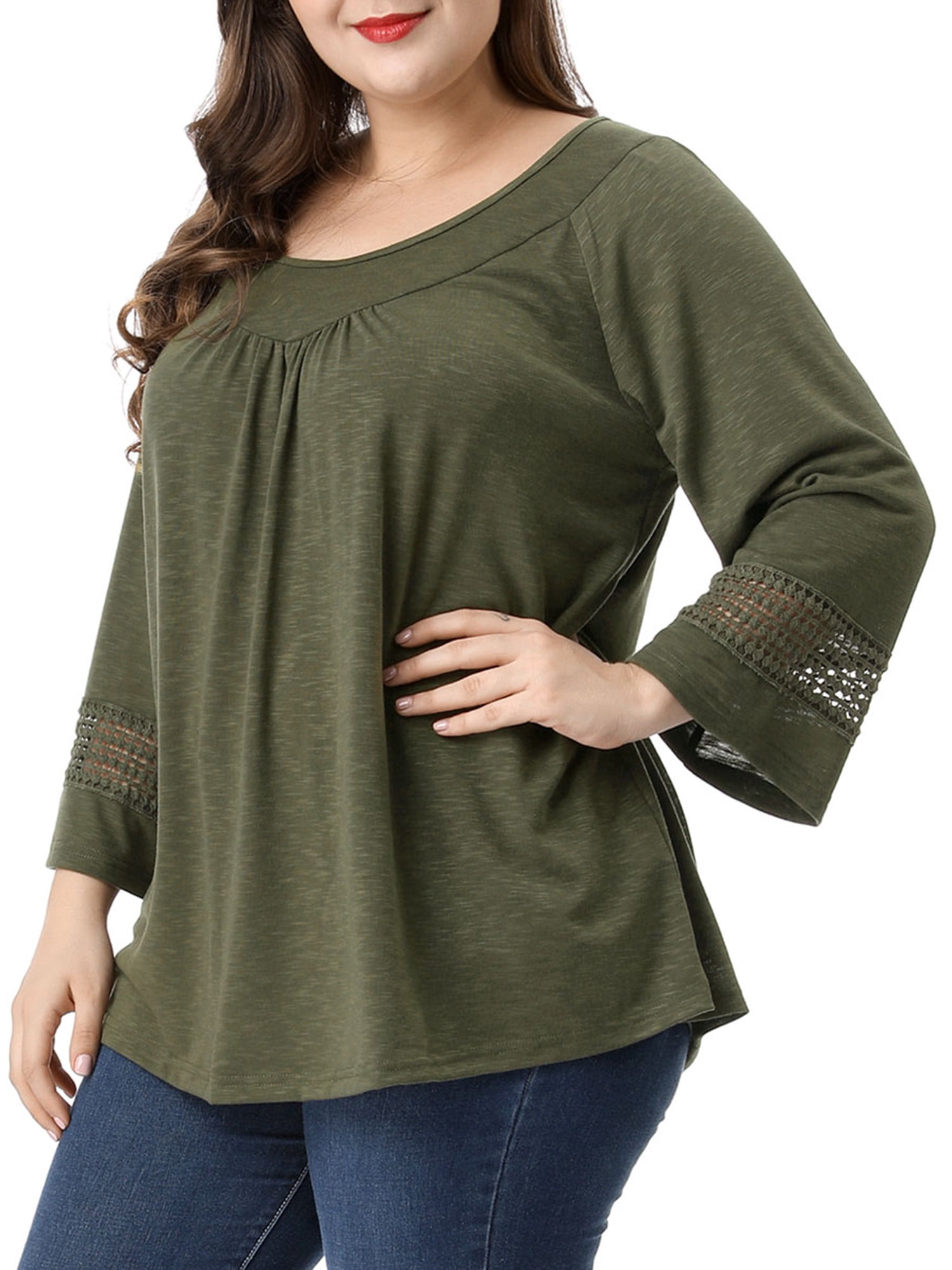 DARING DIVA Women's Plus Size Winter Kimono Long Sleeve Casual Top 3X Green