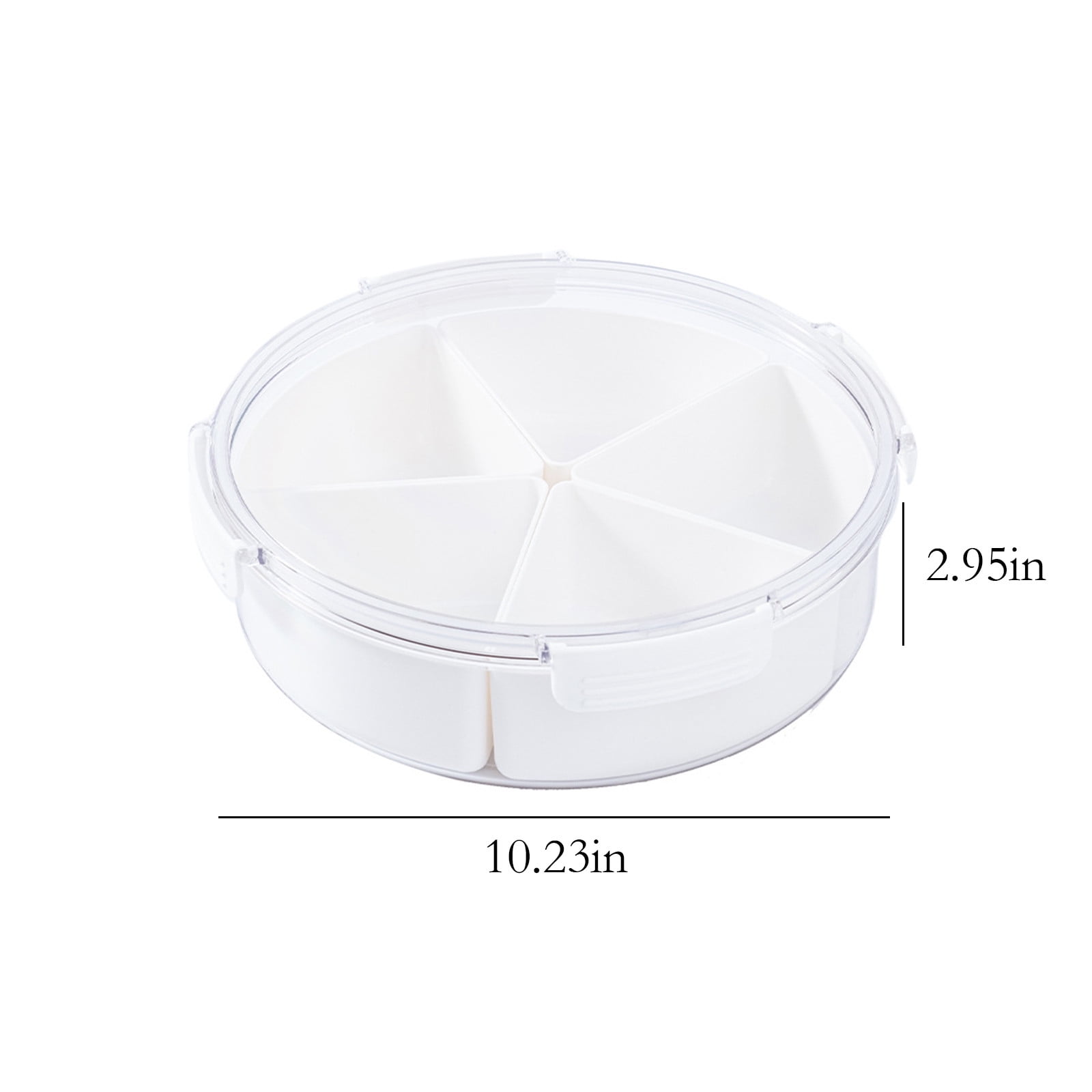 Yuroochii Round Plastic Divided Serving Tray with Lids, Snack fruit tray, 5  Compartment Round Food Storage Lunch Organizer, food storage lunch storage