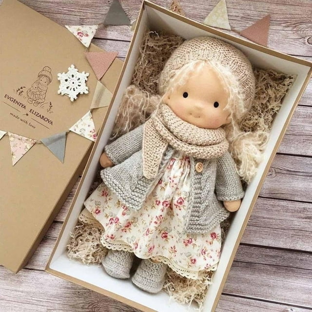 LNGOOR 12” Waldorf Dolls Handmade Rag Doll - Personalized Collectors Plush Doll for Kids Birthday Present Vintage Crocheted Doll Toys with Beautiful Present Box