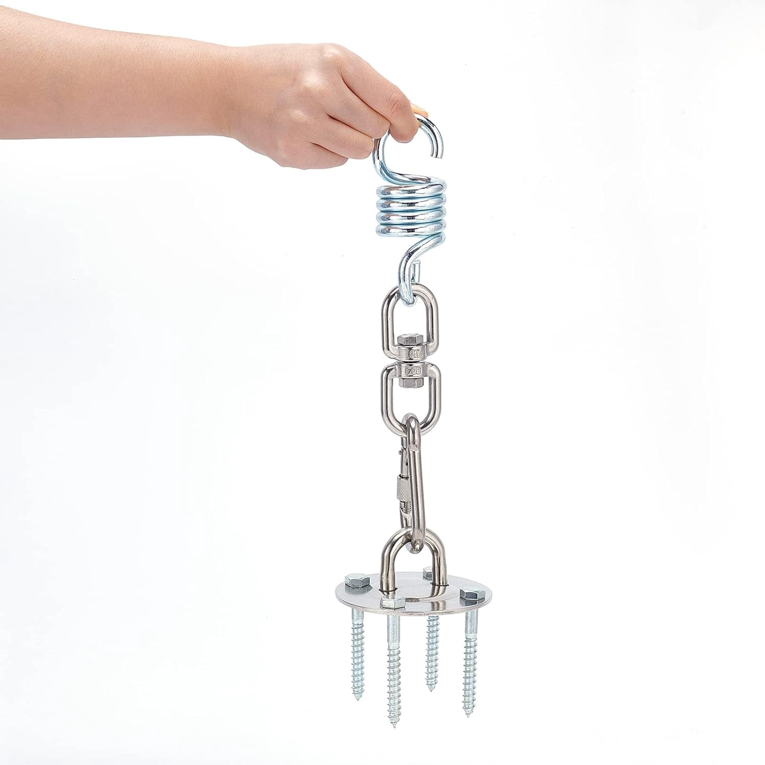 1 Set Heavy Duty Swing Hangers Set 304 Stainless Steel Swing Hardware Hooks Yoga Hooks 360° Rotate with Spring Clasps and Screws for Concrete Wooden Sets Playground Porch Seat Trapeze Yoga Hammock