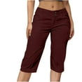 thumbnail image 2 of Nrmvnmi Summer Saving 2024 Capri Pants for Women Casual Summer Drawstring Elastic Waist Linen Pant Straight Wide Leg Cropped Trouser with Pockets For Womens Gifts, 2 of 9