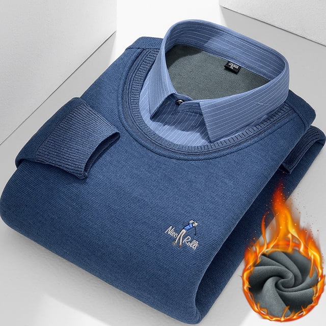 Camisa informal de dos piezas de lana gruesa y polar de invierno para hombre, camisa básica de punto, ropa de hombre de talla grande