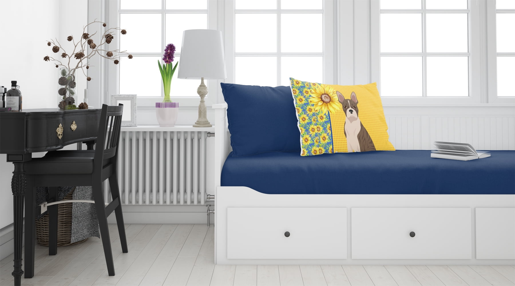 Summer Sunflowers Brindle Boston Terrier Fabric Standard Pillowcase