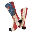 thumbnail image 6 of 4th of July 250th Anniversary Patriotic Socks for Women, Independence Day USA Flag Theme Crew Socks, Red White Blue Color Blocked Striped Middle Socks for Adult (1 Pair, 1776-2026), 6 of 6