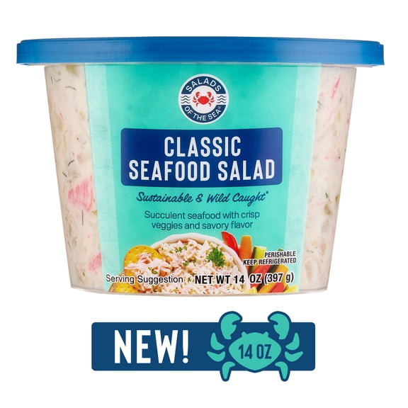 Salad of the Sea Classic Seafood Salad, Regular 14oz Plastic Tub, Refrigerated