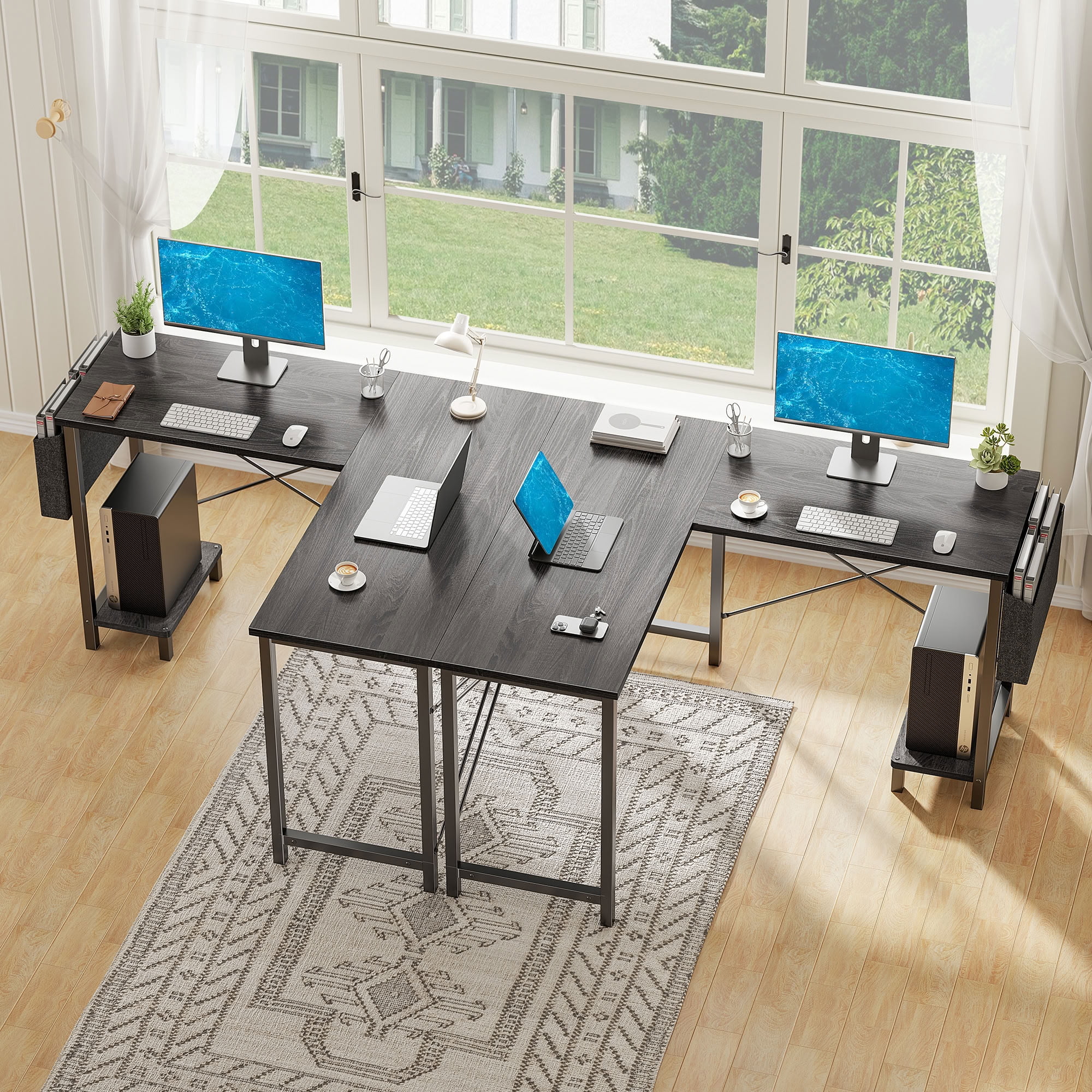 MAYEERTY 49 Inch L Shaped Corner Computer Gaming Desk with CPU Stand & Side Storage Bag, Writing Workstation 200LBS Load for Home Office Bedroom Dorm Study Game Room
