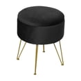 thumbnail image 4 of Taburete de tocador redondo Gloria otomano con patas de metal tapizado en terciopelo Negro, 4 of 9