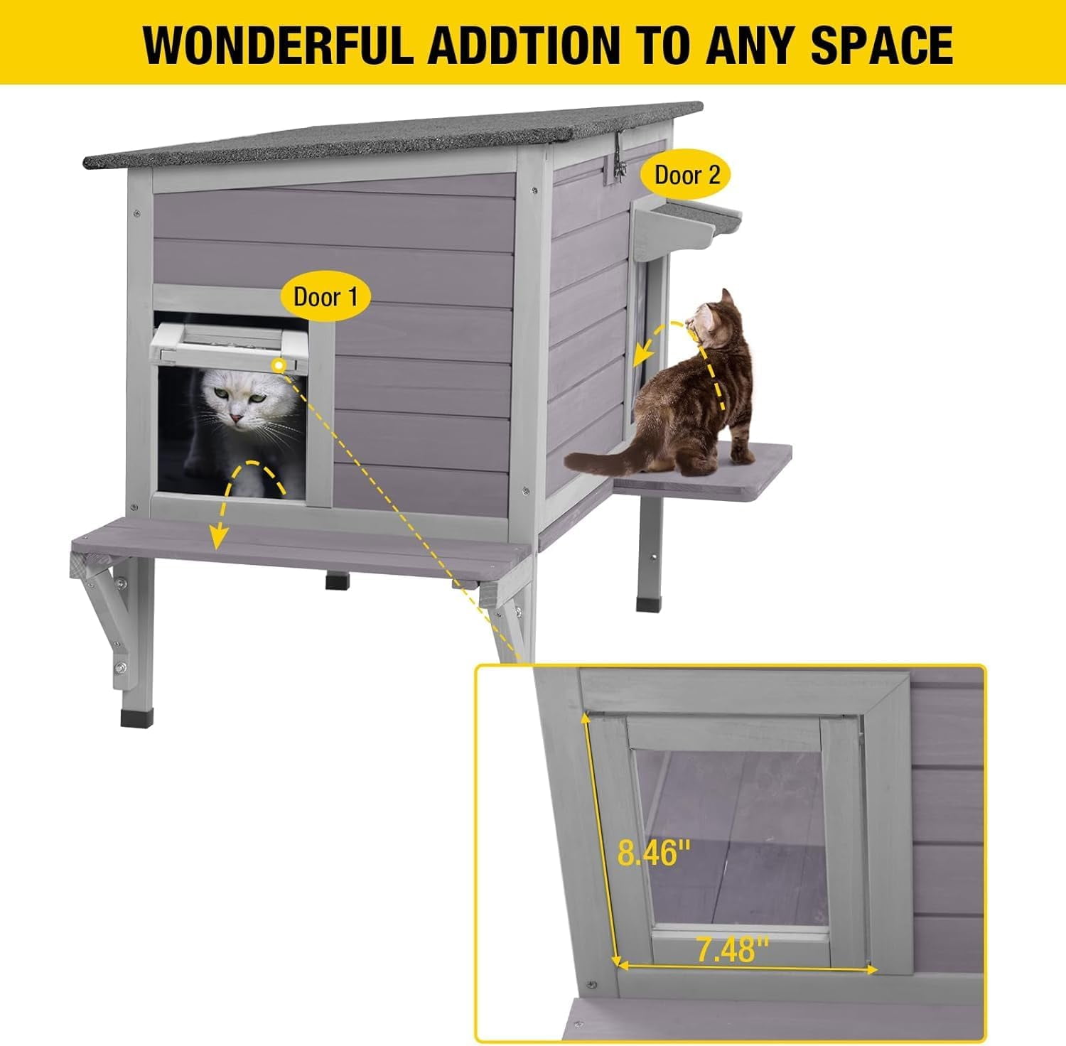 Aivituvin Outdoor Cat House with Insulated Liner, Insulated Cat House Weatherproof Feral Cats Shelter for Outdoor Indoor Cats