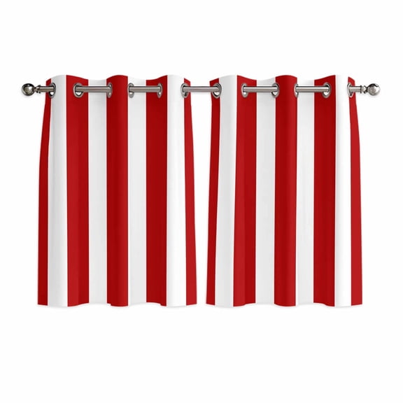 Red Striped Kitchen Curtains Short 54 Inch Length, Christmas Farmhouse Red White Stripes Grommet Top Bedroom Living Room Curtains, Light Filtering Cafe Curtain Drapes 2 Panels Set 84''x54''