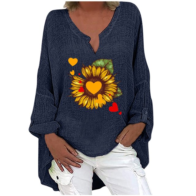 Camisas Para Mujer Camisetas de Gran Tamaño Manga Larga Estampado de Moda Camiseta Suelta Blusa Cuello en V Tops Casuales Odeerbi ODB133876
