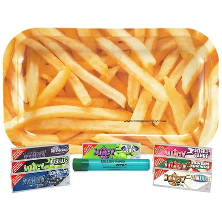 Wiz Khalifa Rolling Papers Tray Bundle - 9 Items - Rolling Paper Depot Rolling Tray (Fries), Juicy Jays 1 1/4 Superfine Rolling Paper Sampler with Rolling Paper Depot Doobtube ()