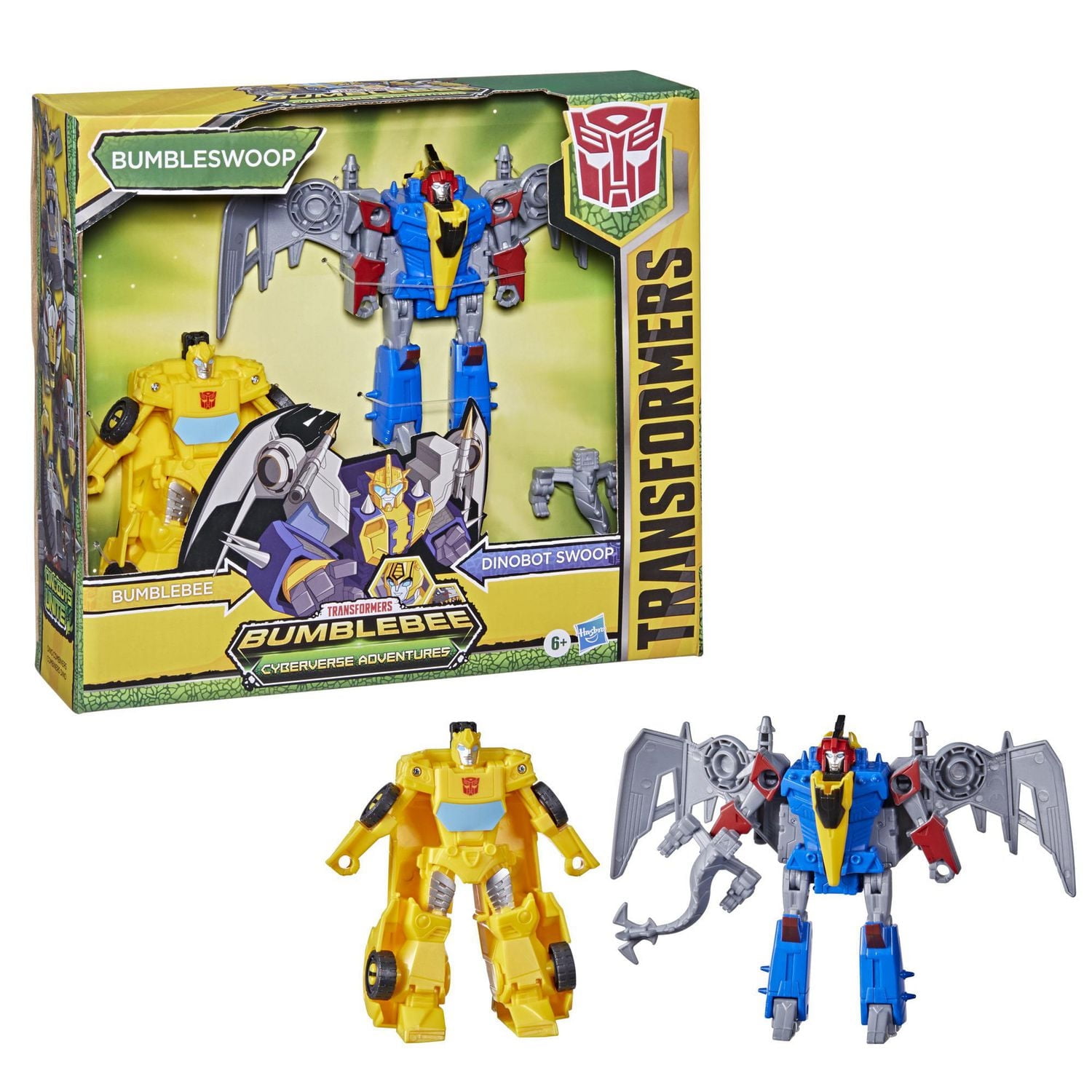 Transformers Bumblebee Cyberverse Adventures Dinobots Unite, pack de 2 figurines Dino Combiners Bumbleswoop, à partir de 6 ans, 11 cm