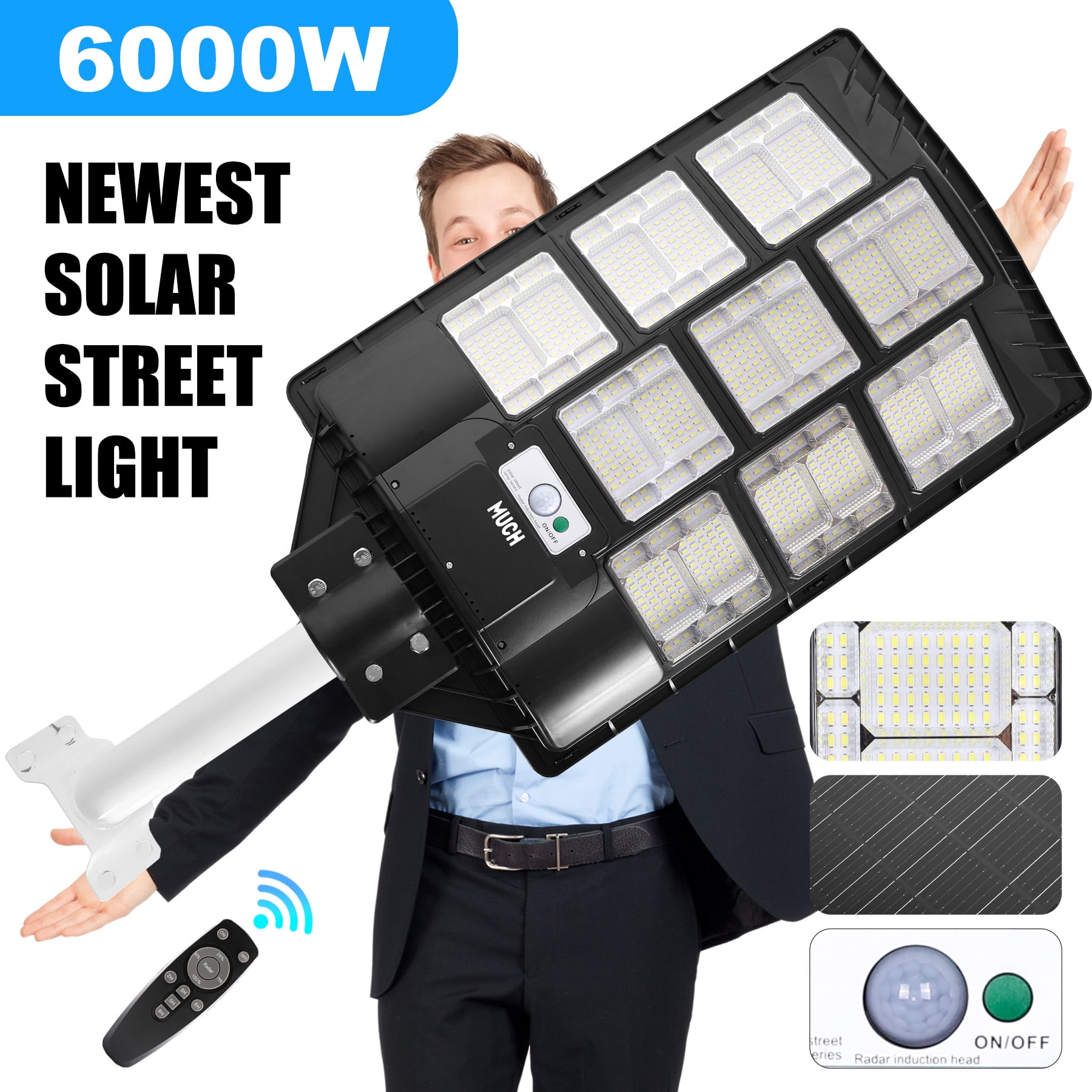 MUCH Solar Street Light, 7800W 3 Modes 8000000LM Dusk to Dawn Solar Lights Outdoor with Motion Sensor Remote Control Waterproof for Yard Parking Lot, Garage, Street, Road