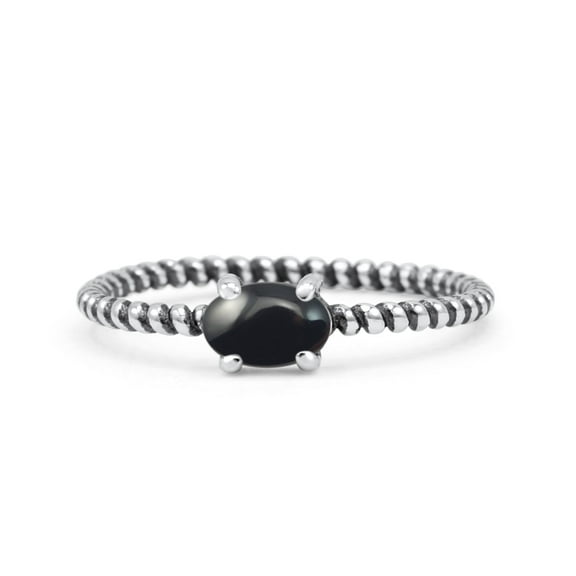Art Deco Rope Oval Fashion Oxidized Black Onyx Solid Ring Band 925 Sterling Silver Size 6