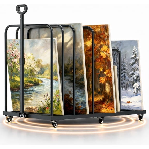 MOOFI Art Storage Rack with Wheels, Metal Canvas Storage Organizer for Paintings, Panels, Frames, Posters and Prints, Rolling Artwork Drying Rack for Studio Classroom, Black