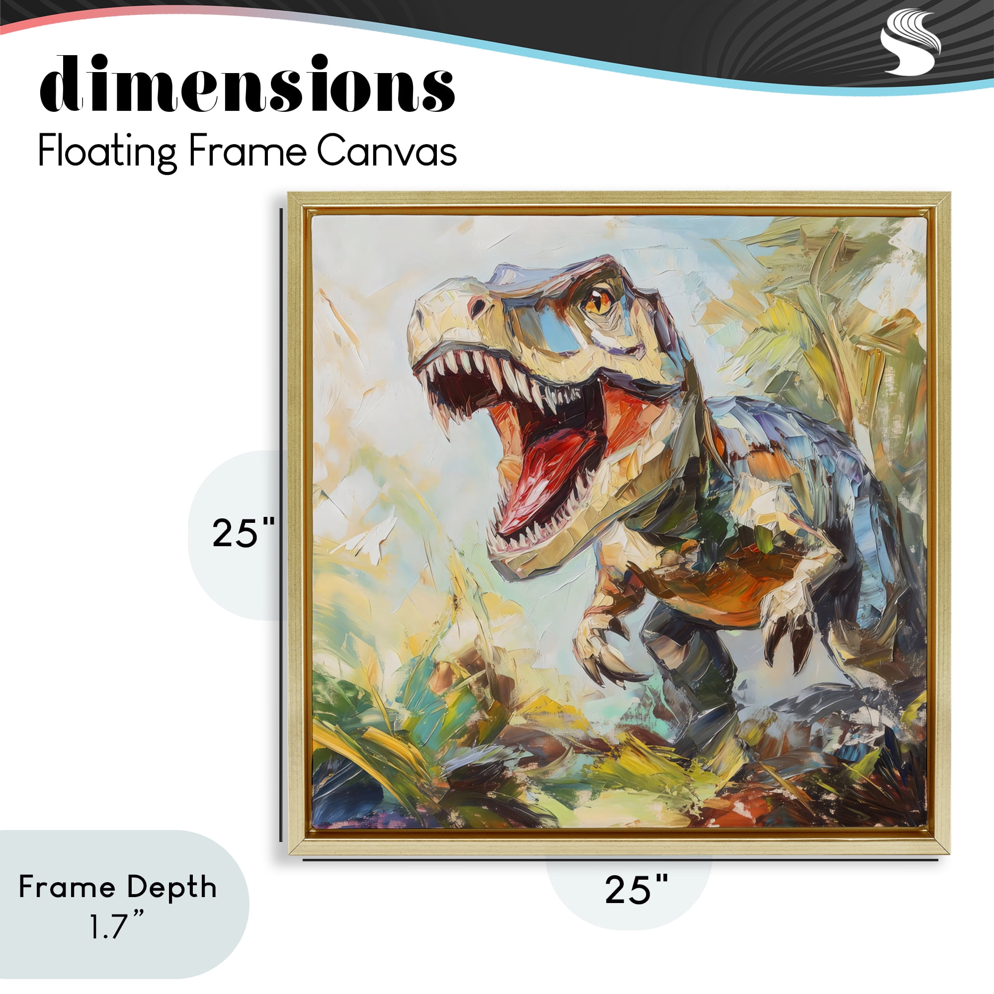 Stupell Industries Enchanting T-Rex Roar Gold Framed Floater Canvas Wall Art, design by Creative Studio