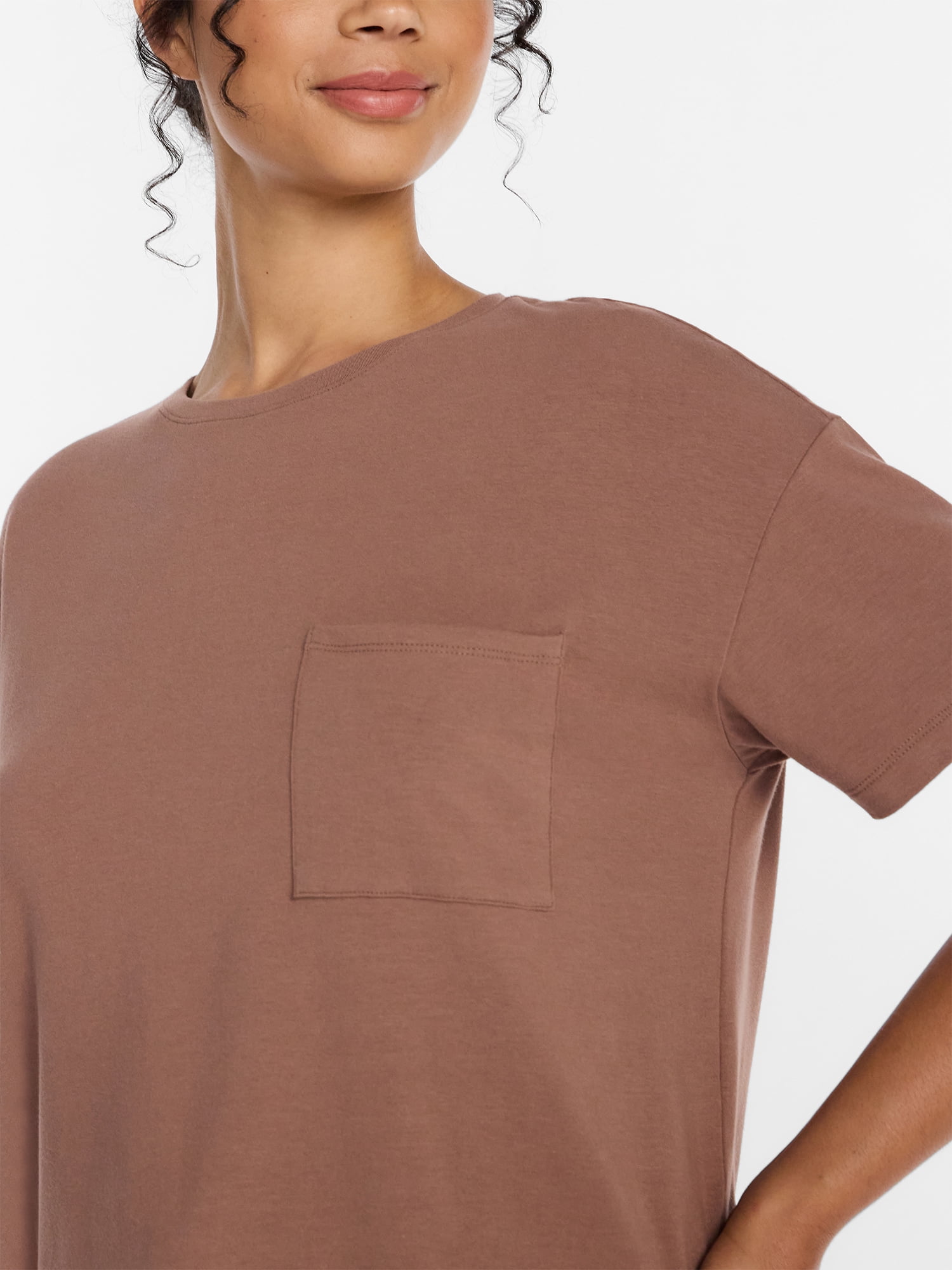 Joyspun Women’s Cotton-Blend Sleep Lounge Top with Short Sleeves, Sizes S-3X