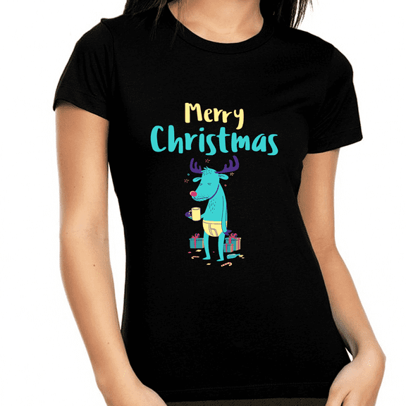 Funny Reindeer Womens Christmas Pajamas for Women Christmas Tshirt Funny Christmas Shirt Christmas Gifts