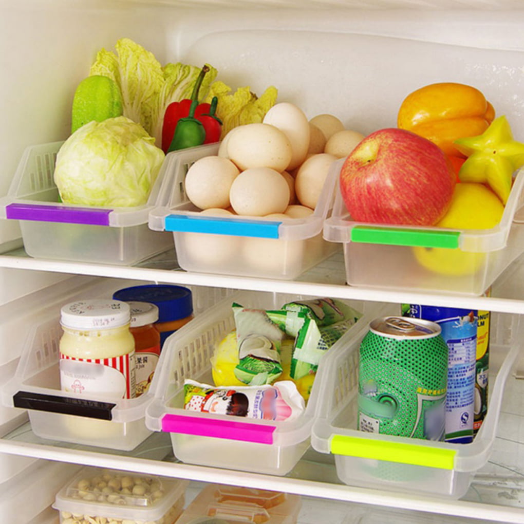 Fridge Freezer Storage Kitchen Plastic Fruits Refrigerator Storage Handle Tray