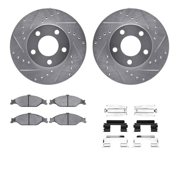 Dynamic Friction Company Front Brake Rotors-Drilled and Slotted-Silver with 5000 Advanced Brake Pads includes Hardware 7512-54011