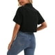 thumbnail image 3 of CHAQUETA DE JEAN CORTA DE MANGA CORTA CON BOTONES DESGASTADA Y DESHECHA PARA MUJERES INSPIRADA EN CHIC NEGRA TALLA S, 3 of 6