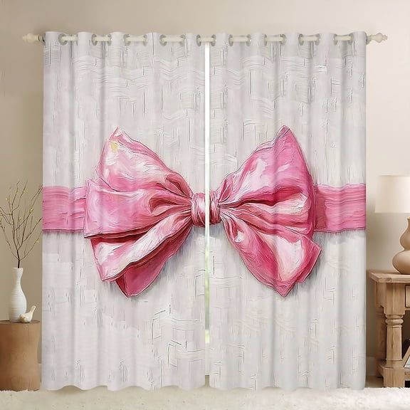 Manfei Cute Cartoon Bowtie Blackout Curtains Set of 2 (52x84 Each),Oil Painting Art Window Curtains,Pink Gray Curtains and Drapes For Girls Kids,Microfiber Bedroom Decor
