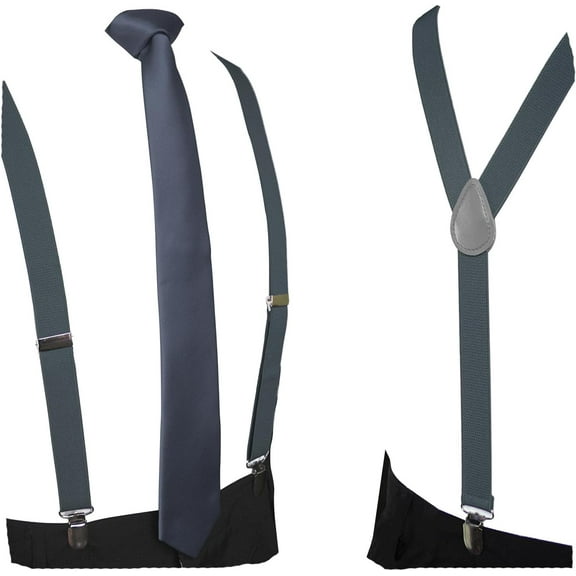 Solid Color Suspender and Silk Skinny Tie Sets for Men