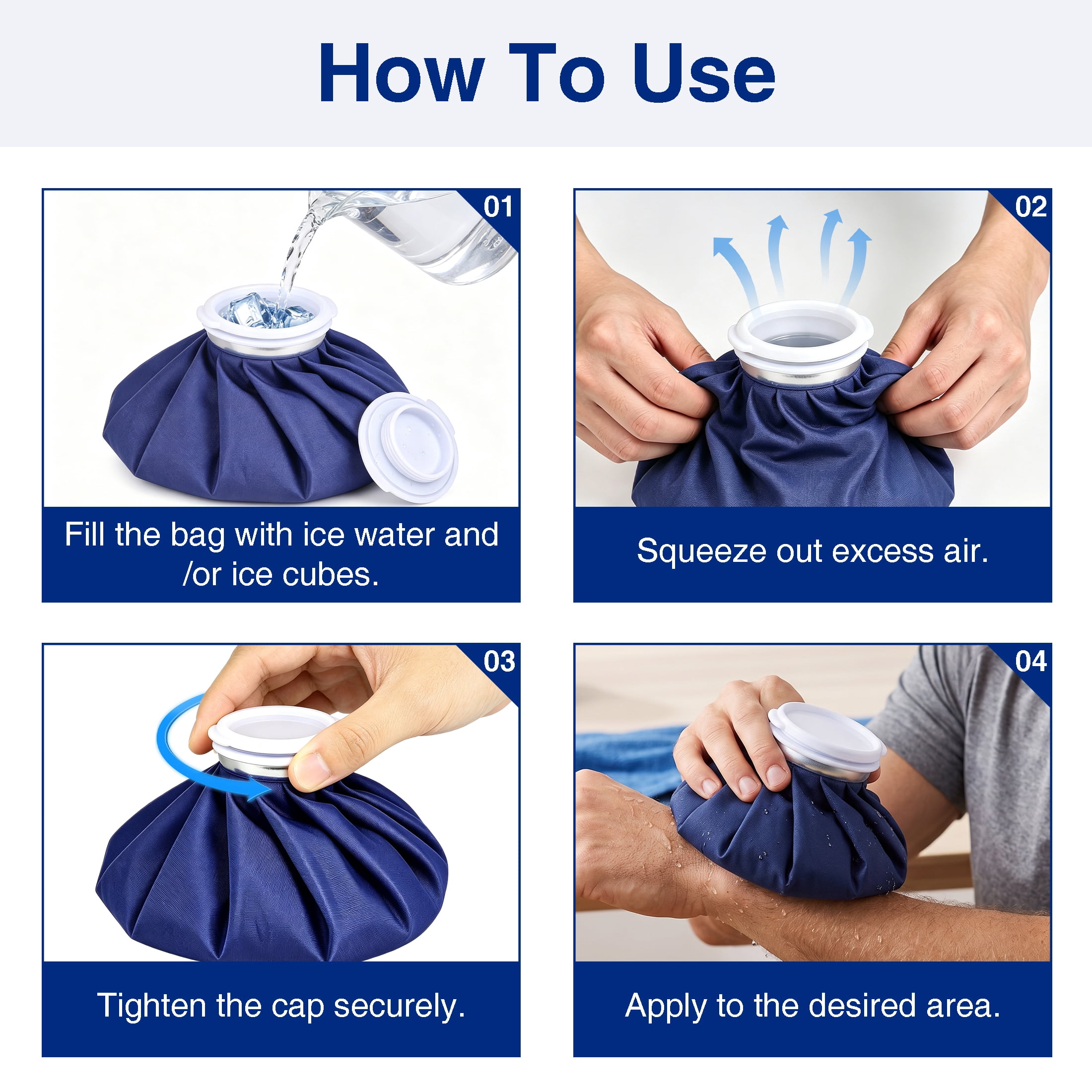 GARITIN 3 Pack Reusable Ice Bags for Injuries, Hot & Cold Therapy Ice Pack, 6/9/11 Inch Leak‑Proof Ice Bag, Reusable Cold Pack for Swelling, Sprains, Headache, Muscle Pain Relief