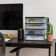 IRIS Medium 4-Drawer Compact Desktop Organizer, Stacking Desktop Unit, Black-Clear, Set of 2
