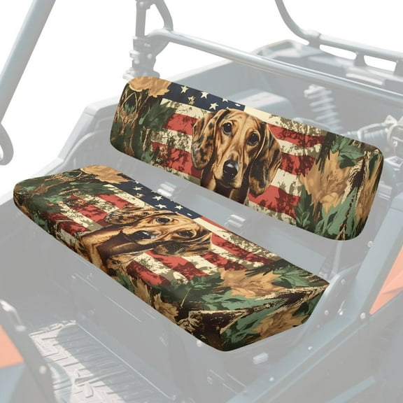 Garronmavis UTV Seat Covers 2 PC Anti-Scratch Protection with Elastic Edges Easy to Install UTV Seats Cover Compatible with Kawasaki Mule 4000 (2009-2025) American Flag Hunting Dachshund