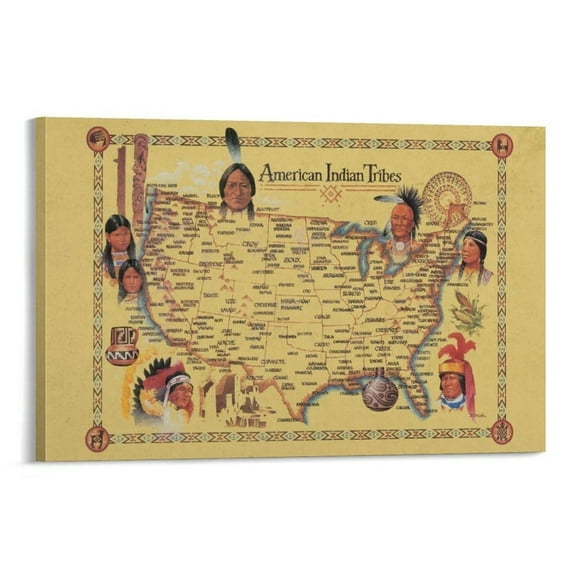 American Indian Tribes At Time Of Columbus Arrival Map Posters Canvas Art And Wall-Art Picture Print Modern Family Bedroom Decor Posters