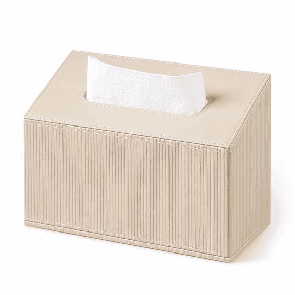 PU Leather Wall Mounted Tissue Box Cover, Bathroom Tissue Holder with Magnetic Refill, Countertop & Hanging Design, Beige