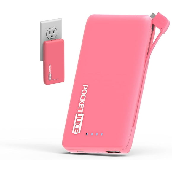 Tzumi PocketJuice Endurance AC - Battery Pack Portable Charger - 4,000 mAh High-Speed USB Port with Built in MicroUSB Cable - Compatible with iPhone & Android (Pink)