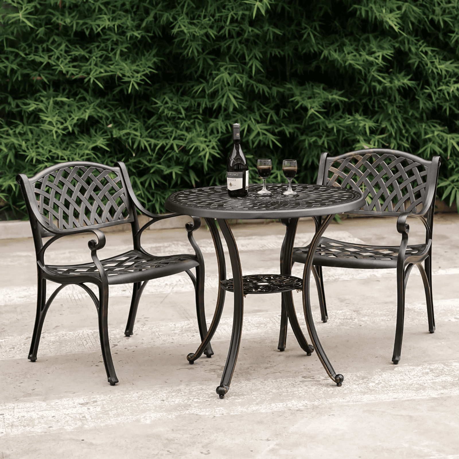 PATIO-IN Cast Aluminum Outdoor Dining Patio Chairs Set of 2, Antique Bronze, Weatherproof Patio Furniture with Adjustable Feet for Garden, Porch, Poolside