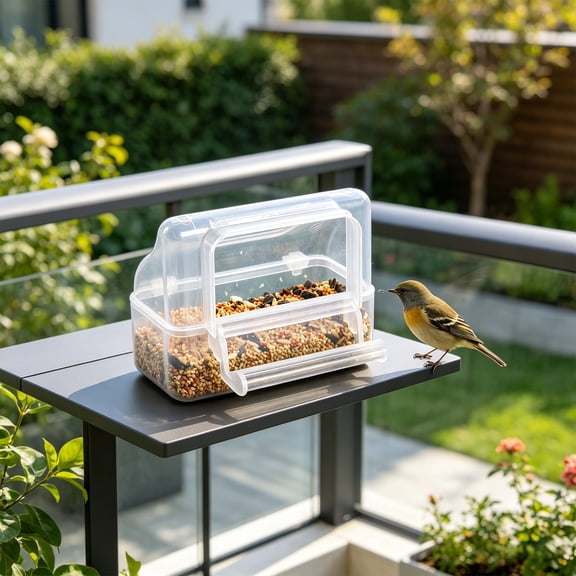 Bird Cage Feeder No Mess for Small Birds, Clear Plastic Internal Hanging Anti Spill Feeder Bowl for Budgie Canary Finch Parakeet Cockatiel